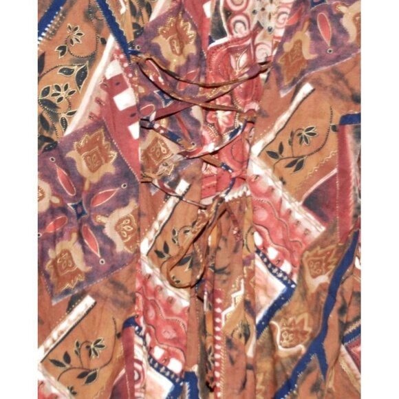 Vintage Diana Marco Brown Maxi Dress Size 22 Patterned Long Sleeve Ethnic Retro - Picture 7 of 12